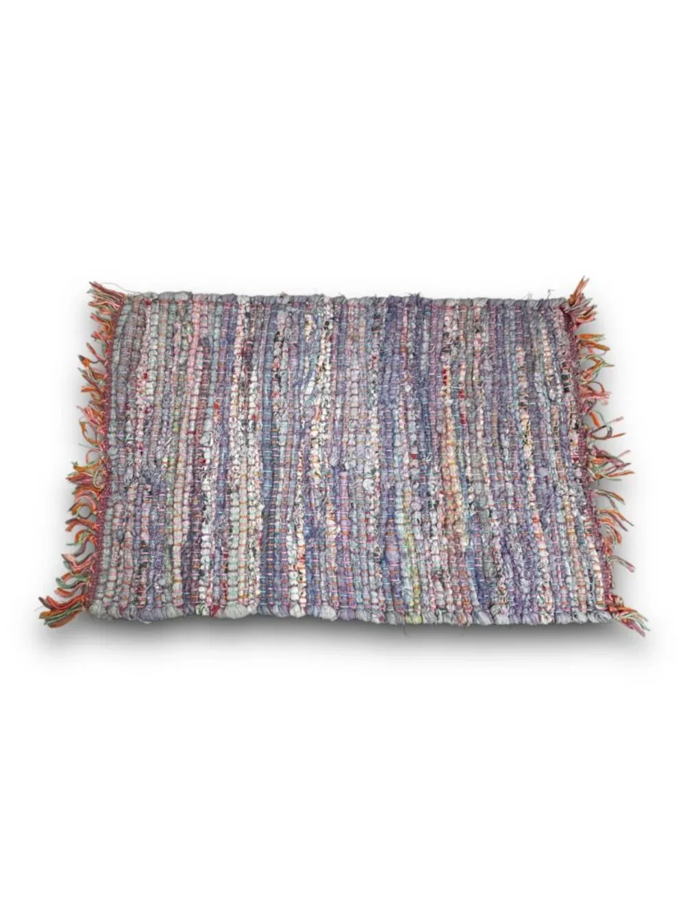 Handwoven Multicolor Rag Rug Placemats With Fringe Cotton & Polyester Boho Table